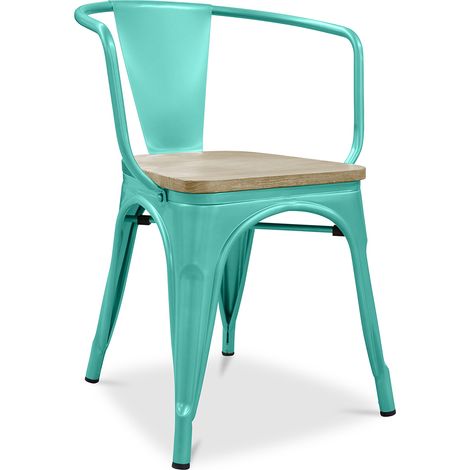 Chaise de salle à manger avec accoudoirs - Design industriel - Bois et acier - Nouvelle édition - Stylix Vert pastel