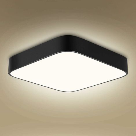 Plafonnier LED 24 W, 1800 lumens, blanc froid 6000 K, 220 V, 16 LED, noir, carré, luminaire LED pratique pour salle de bain, salon, garage, couloir, dressing, sous-sol, escaliers, bureau [eenergiekl] (1/5)