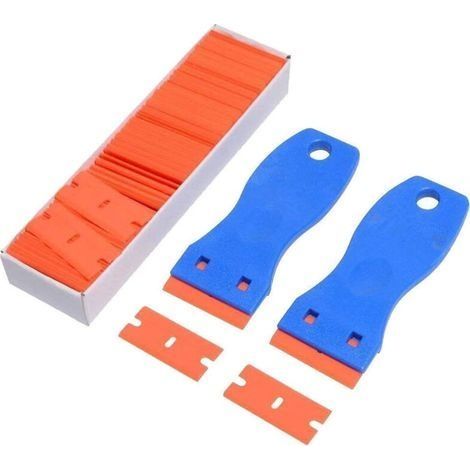 2 Pièces Grattoir Plastique avec 100 Pièce Lames Plastique Grattoirs Plaque Vitrocéramique Verre Plaque Grattoir pour Enlever Étiquettes a Colle Peinture Autocollants et Décalcomanies (1/5)
