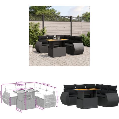 6-tlg. Garten-Sofagarnitur mit Kissen Schwarz Poly Rattan - Gartenmöbel Set - PE-Rattan Möbel - Outdoor Lounge - Gartenlounge - Terrassenmöbel - Home & Living (1/3)