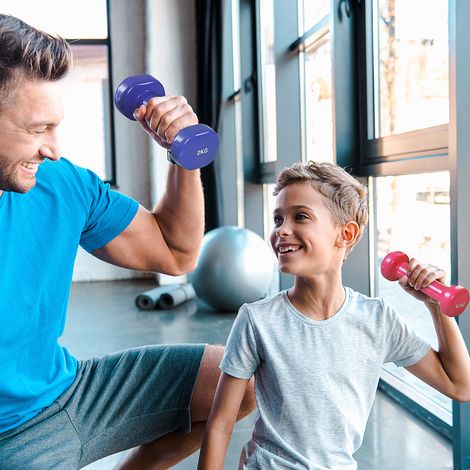 Juego de mancuernas de 10 kg de peso total - pares de mancuernas de 0,5/1/1,5/2 kg con estuche de transporte - entrenamiento muscular y levantamiento de pesas - metal PU multicolor