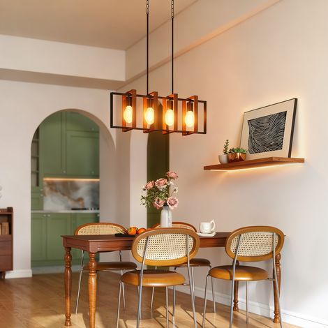 Lampadario a sospensione moderno, con 4 elementi girevoli e altezza regolabile, 80 x 21 x 90-130 cm, noce.