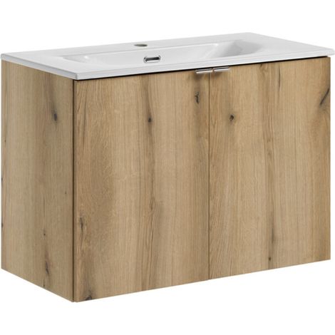 Ensemble meuble salle de bain suspendu 2 portes avec vasque encastrée NOVA OAK 80 cm-Largeur 80 cm (1/5)