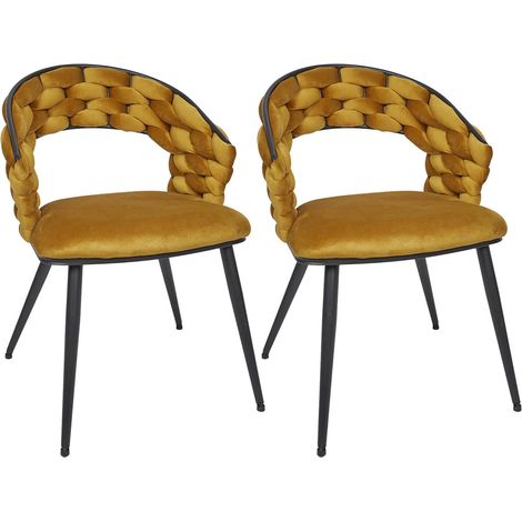 OSCAR - Lot de 2 Chaises en Velours Jaune Moutarde Pieds Métal Noir (1/5)