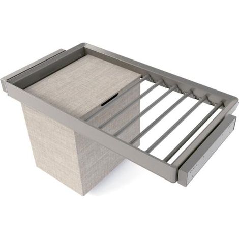 Emuca Kit de pantalonero de 7 varillas, cesto y bastidor regulable Quartz para armarios, guías de cierre suave y extracción total, Módulo 90cm, Acabado Titanio (1/5)