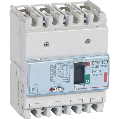 Disjoncteur magnétothermique DPX³160 pouvoir de coupure 36kA 400V - 4P - 16A - LEGRAND