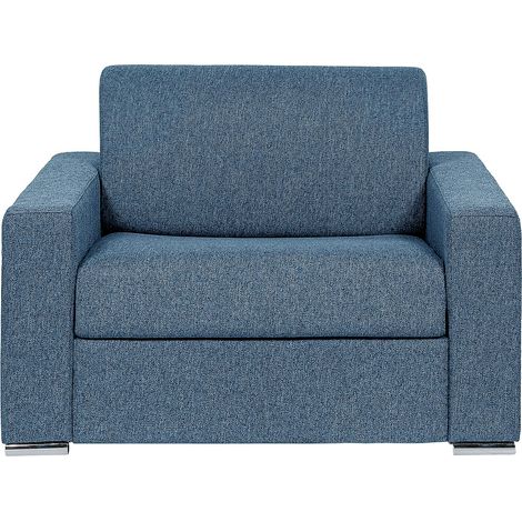 Fauteuil convertible express en tissu texturé bleu - Couchage à lattes larges 70 cm - Matelas 14 cm - CALITO (1/4)