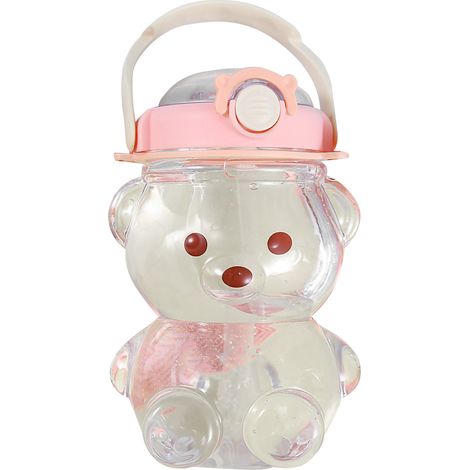 Gourde Ours Mignon 1400ml avec Paille Droite, Grande Capacité et Bretelles Réglables Rose (1/5)