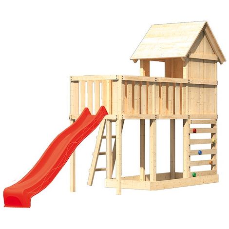 Akubi Stelzenhaus Frieda natur Rutsche rot+ABP+Kletterwand
