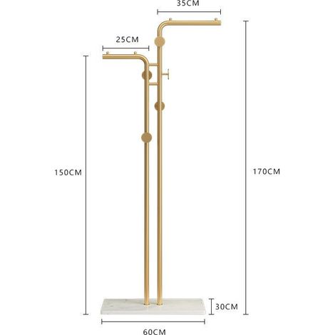 Perchero de pie independiente: Perchero de metal de diseño con acabado de piedra sinterizada blanca para dormitorio/baño - 60x30x170cm (1/4)