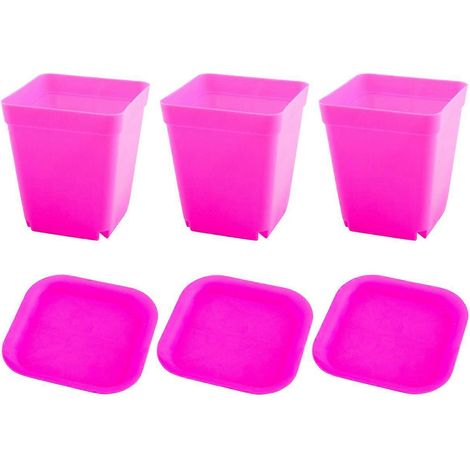 Pots de pépinière carrés avec soucoupe - Jardinières en plastique pour le rempotage, la décoration et le bureau (1/4)