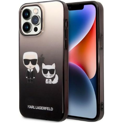 Karl Lagerfeld iPhone 14 Pro Hülle Farbverlauf Ikonik Karl & Choupette Schwarz (1/5)