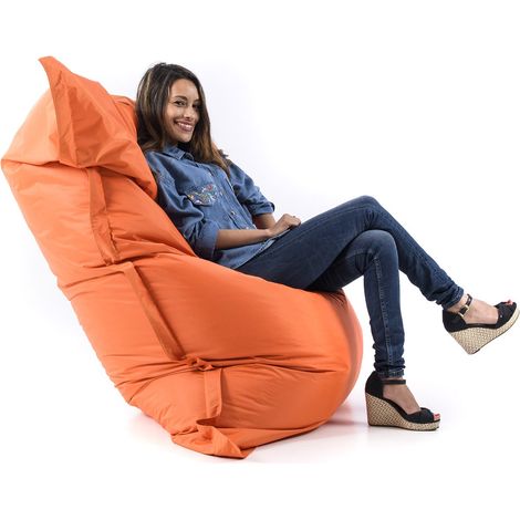 Pouf Géant Orange BiG52 Classic 170x130 cm - Déhoussable, Intérieur/Extérieur, Rempli de Billes de Polystyrène
