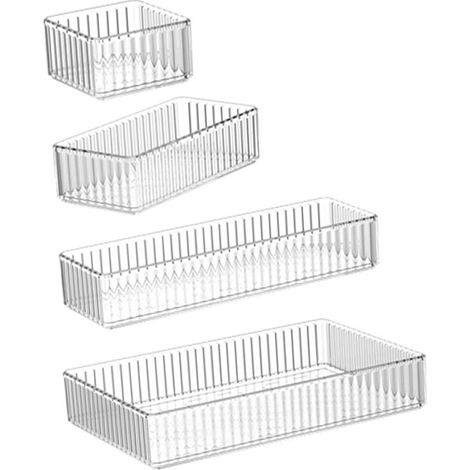 Set aus 4 transparenten Make-up-Organizern, leicht und luxuriös, mit mehreren Fächern und großem Fassungsvermögen, fürs Büro. (1/5)
