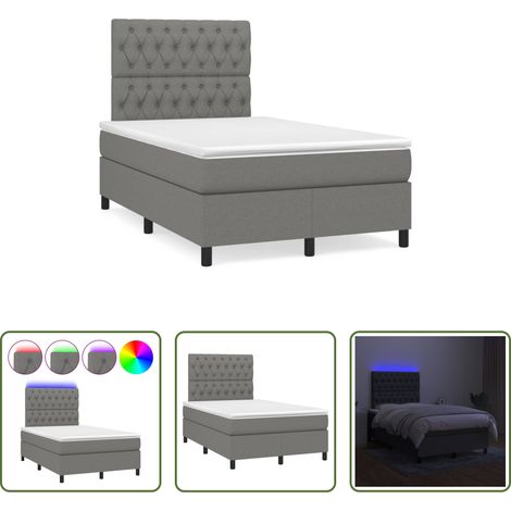 Sommier tapissier - Sommier à lattes de lit matelas LED gris foncé 120x190 cm tissu (1/5)