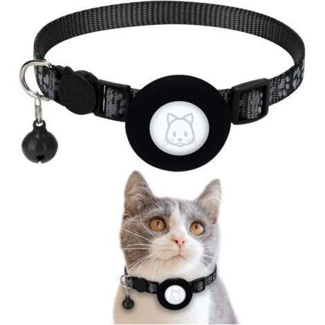 Collier réfléchissant pour chat avec boucle de sécurité et clochette Taille ajustable 22 35 cm Nylon résistant aux griffures (noir) (1/5)