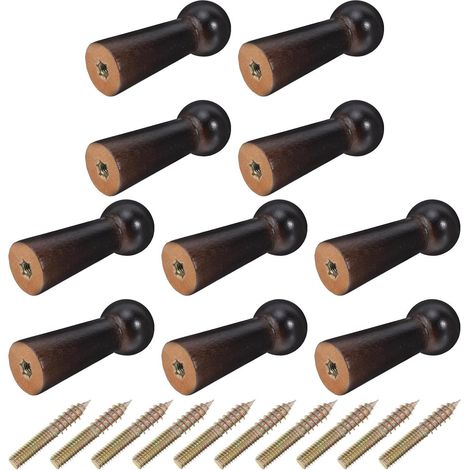10 Crochets en Bois Massif Non Finition pour Serviettes et Paquet, Solution Robuste à Visser, Style Naturel, pour Couloir et Chambre (1/5)