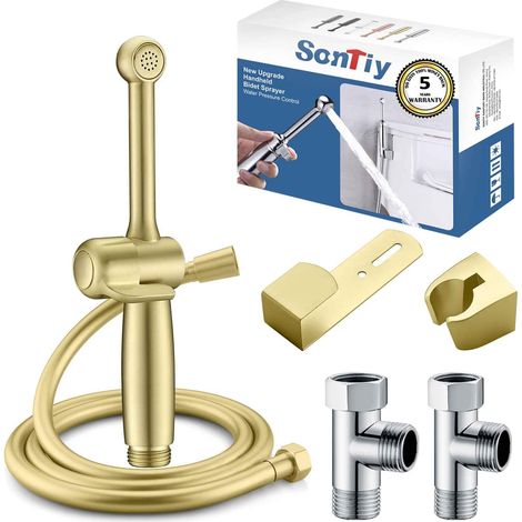 Douchette à main avec tuyau 7,9" en laiton avec pression réglable G1/2" et G3/8" pour WC, douche, hygiène personnelle, bain d'animaux (1/5)