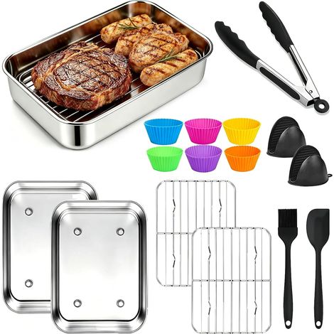 Ensemble de 14 accessoires pour friteuse à air chaud compatible AF300EU, AF400EU, AF451EU et AF500EU, en acier inoxydable 304, pour cuisson au four et grillades (1/5)