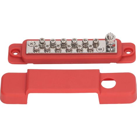 Bornier de distribution électrique à 12 bornes avec couvercle pour caravane ou yacht, 48 V CC, 150 A, rouge (1/5)