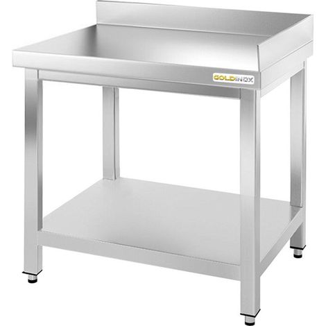 Table de travail en inox d'angle 700 x 700 mm adossée PREMIUM - GOLDINOX