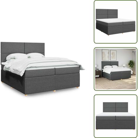 Sommier à lattes de lit avec matelas Gris foncé 200x200cm Tissu - Sommier À Lattes De Lit - Sommiers À Lattes De Lit - Lit - Meuble De Chambre À Coucher (1/5)