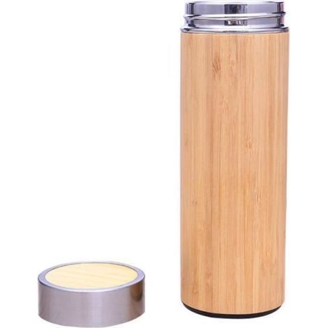 450 ml Thermoskanne aus Edelstahl mit Bambusgehäuse, isolierter Reisebecher (1/4)