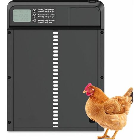 Automatische Hühnerklappe inkl. 3 Batterien, Timer und Montageset Automatische Hühnerklappe Kleiner Hühnerstallöffner Schwarz (1/5)