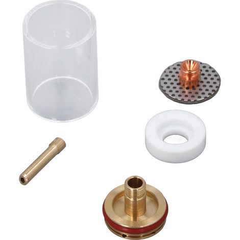 Set mit 5 Zubehörteilen für WIG-Schweißbrenner: Glasschlacke, Elektrodenklemme, Anschlussstück, PTFE-Frontabdeckung für WP 17, WP 18, WP 26 (1/5)