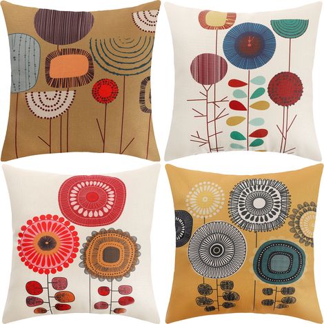 Kissenbezug, Kissenbezug 45 x 45 Kissenbezug, 4er-Set, dekorative Kissenbezüge, Blumen, Meeresleben, tropische Pflanzen, Diagramm für Sofa, Wohnzimmer, Stuhl