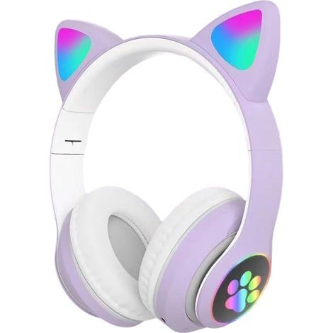 Longziming Kabellose Kopfhörer für Kinder – Katzenkopfhörer mit LED-Ohrhörern – Bluetooth-Kopfhörer – Bluetooth 5.0 – Hellgrün – Mit Beleuchtung – Zusammenklappbar – Helllila (1/5)