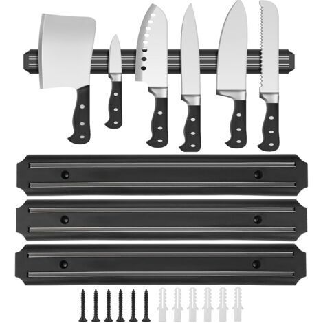 3 Pieces Magnetic Kitchen Knife Holder, 33cm Magnetic Knife Bar with 6 Screws, Wall Mounted Knife Holder, Magnetic Knife Holder, Black Knife Holder for Kitchen Knives (1/5)