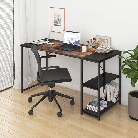 Meuble Bureau Informatique avec 2 Étagères, Table d’Ordinateur avec Rangement, Poste de Travail pour Télétravail, Chambre, Marron Rustique et Noir, 120x60x74cm (1/5)