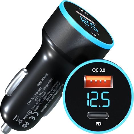 Chargeur Voiture USB - 2 Ports USB-C et USB-A - 38 W avec Quick Charge 3.0 et Power Delivery - Prise Allume-Cigare 12 V/24 V - Noir (1/5)