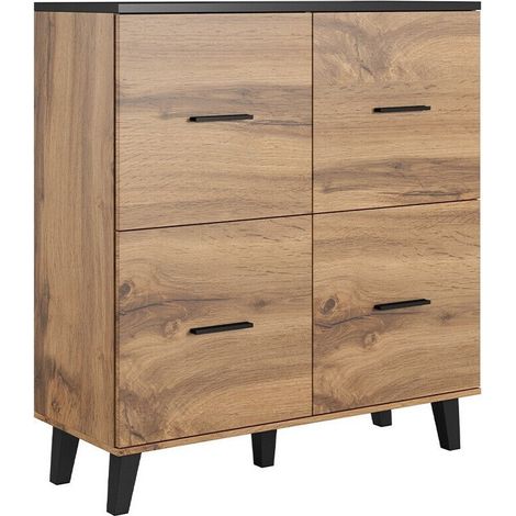 Aparador Larfloi 105, Roble wotan + Negro, 119x110cm, Número de puertas: 445cm, Estanterías, Aglomerado laminado