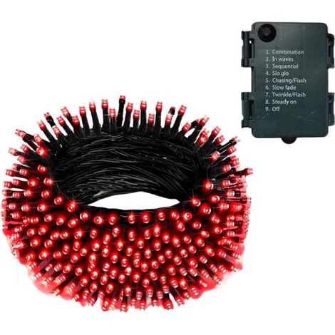 Batteriebetriebene Beleuchtung 100 LEDs 10 m LED-Lichterkette für den Innen und Außenbereich mit Timer 8 Einstellungen Batteriebetriebene für und Rot (1/5)