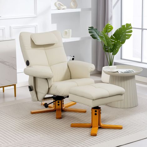 Fauteuil relaxant massant avec repose-pieds, dossier inclinable à 135°, coffre de rangement, télécommande (1/5)