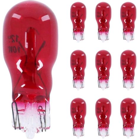10x Ampoule 12V 10W T13 W2.1x9.5d clignotant latéral voiture moto scooter éclairage goutte d'eau lampe tableau bord indicateur, rouge (1/5)