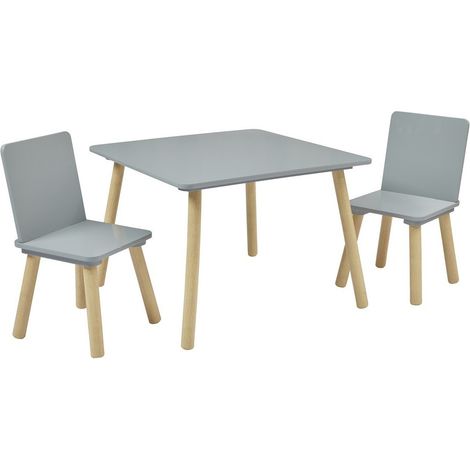 Kids Grey and Pinewood Table and Chair Set - L60 x W60 x H44 cm