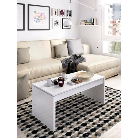 Dmora - Table basse Dburgi, Porte-revues de salon avec compartiment de rangement, Table basse, 102x50h43 cm, Blanc (1/5)