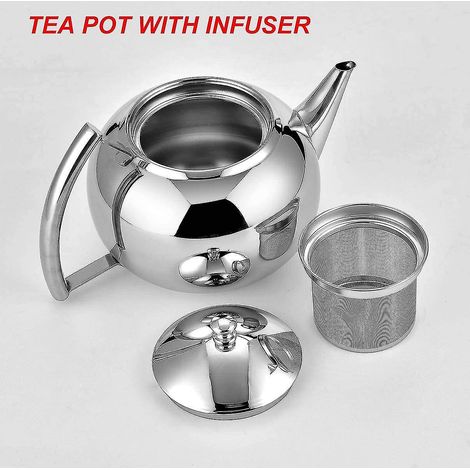Teekanne mit Aufgussrohr für lose Teeblätter, 2 Liter, Edelstahl-Teekanne, Kaffeekanne, kleiner Wasserkocher, Filterset, Warmhaltebehälter für Herdplatten und Induktionskochfelder (1/4)