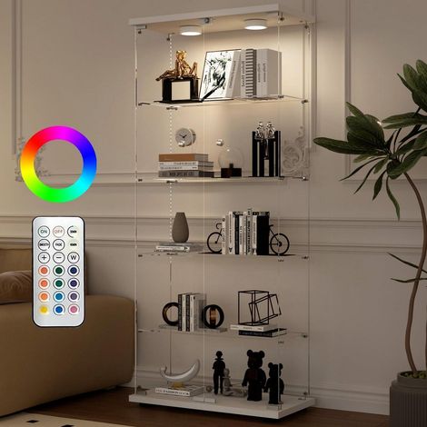 Vitrine haute 5 étagères verre trempé avec LED RGB et double porte verrouillable (1/5)