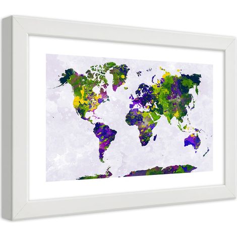 Quadro con cornice, Mappa del mondo dipinta - 30x20 (1/5)