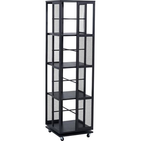 Bücherregal HHG-633, Standregal Drehregal, Rollen drehbar, Metall Industrial Melamin MVG 147x40x40cm schwarz