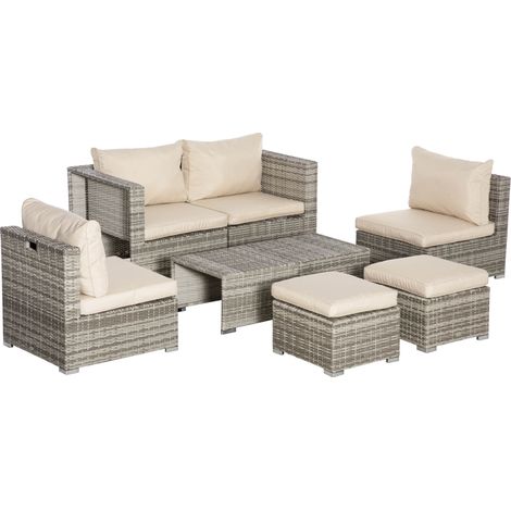 easycomfort salotto da giardino in rattan pe da 8 pezzi con poltrone, tavolini e sgabelli, beige (1/5)