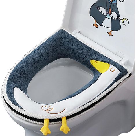 CCYKXA  Heated Toilet Seat Cover, Universal Toilet Seat Cushions with Zipper, Waterproof Antibacterial Leather Toilet Seat Cushion with Handle, Blue (1/5)