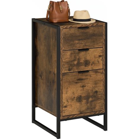Three-Drawer Dresser, Metal Frame, 39 x 40 x 76.5 cm, Rustic Brown (1/5)
