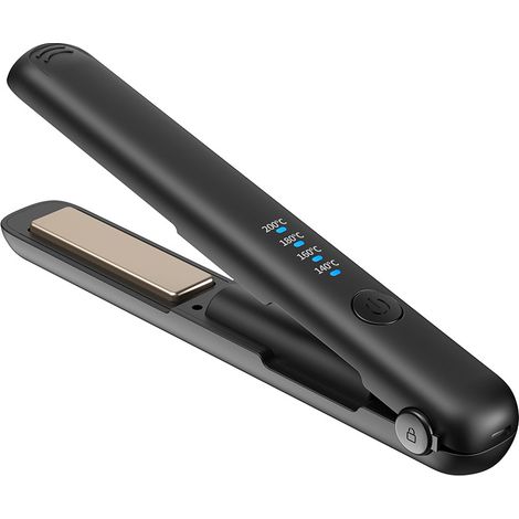 Mini fer styler 2-en-1 sans fil - Revêtement céramique, Idéal pour cheveux courts et frisés, Noir, 2 cm x 1 cm