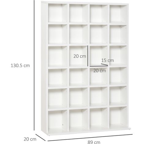 Étagère à CD réglable en hauteur, 24 niveaux, bois, 130,5 x 89 x 20 cm, blanche (1/5)