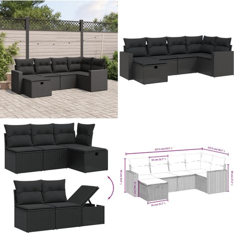 6-tlg. Garten-Sofagarnitur mit Kissen Schwarz Poly Rattan - Gartensorte - Esszimmergarnitur - Outdoor-Lounge - Lounge Set - Gartenmöbelset - Home & Living (1/5)